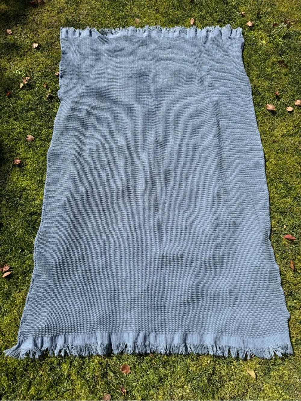 Matouk Kiran 4-Piece Turkish Cotton Waffle Towel Set Sea Blue Fringe Soft GUC